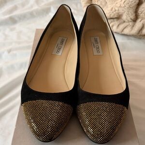Jimmy Choo Black and Gold Embellished Flats